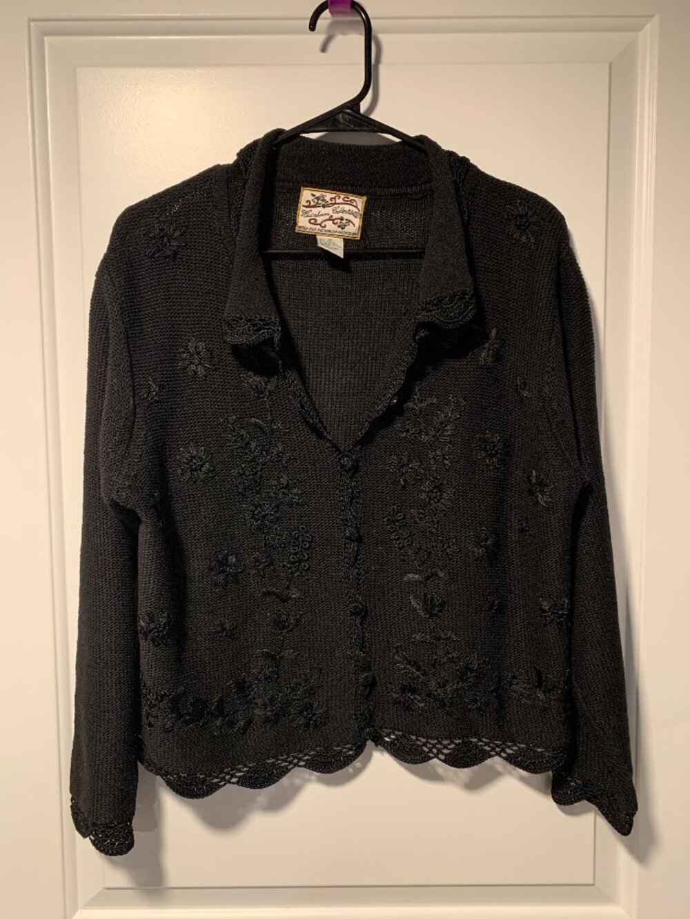 Vintage Heirloom Collectibles Black Cardigan Sweater with Beautiful Details